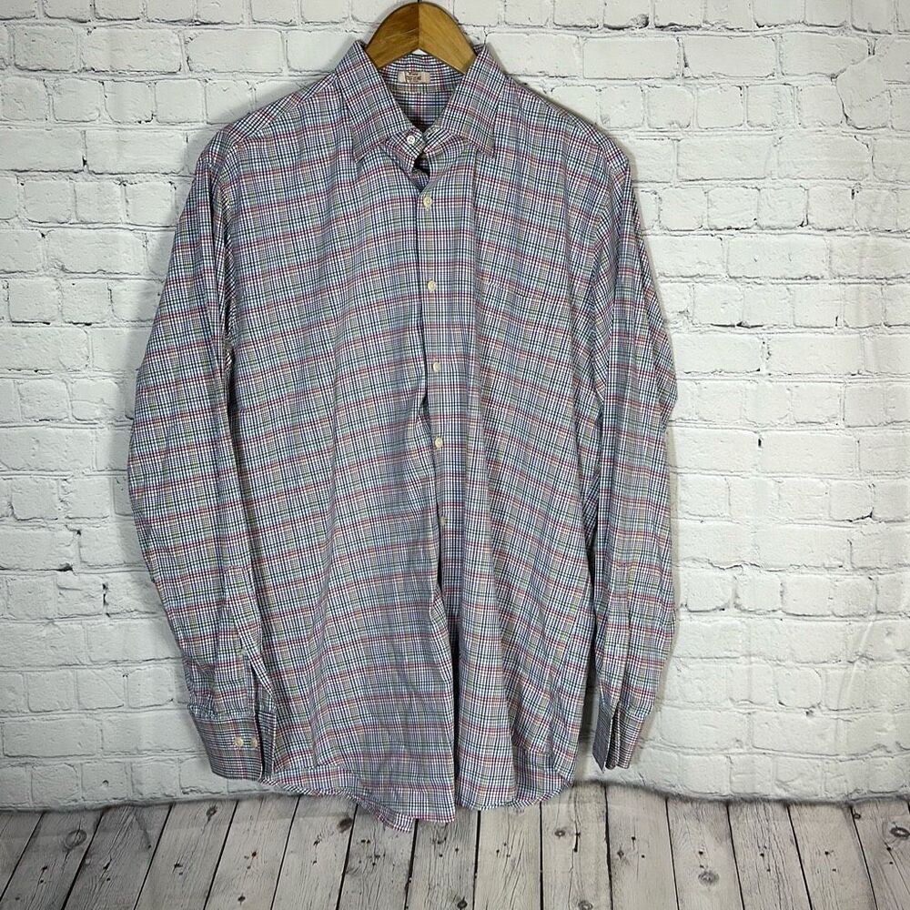 Peter Millar Mens Plaid Button Down Long Sleeve Shirt size L Large